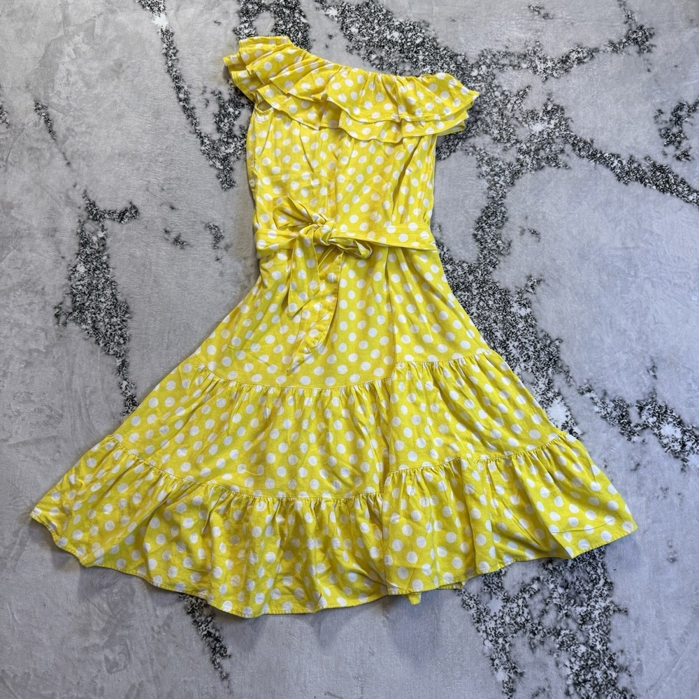 Lisa Marie Fernandez Dress Womens Size XS Yellow Polka Off Shoulder Ruffle Midi